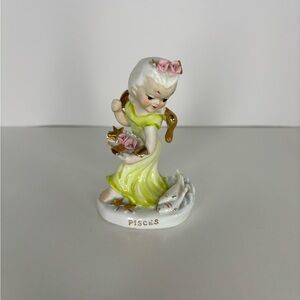 Vintage Mid Century Lefton Pisces Figurine with Pink and Green Accents